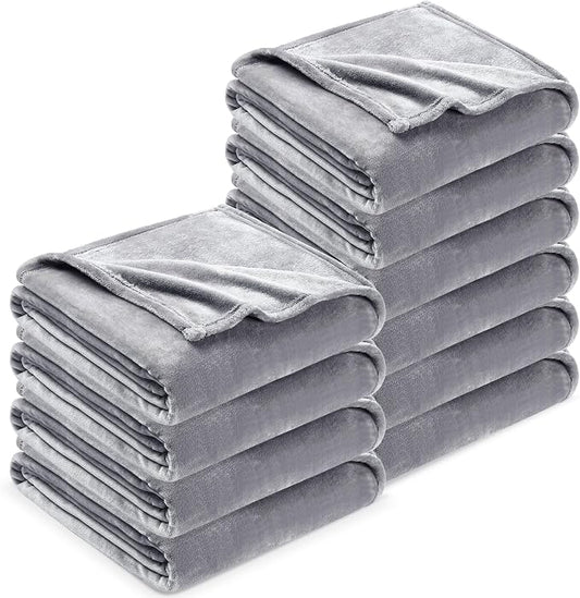DREAMNINE Pack of 10 Soft Fuzzy Fleece Throw Blanket for Couch Sofa 50" x 60", Decorative Solid Lightweight Velvet Blankets for Chair, Cozy Accent Shaggy Plush Flannel Blanket for Bedroom, Grey