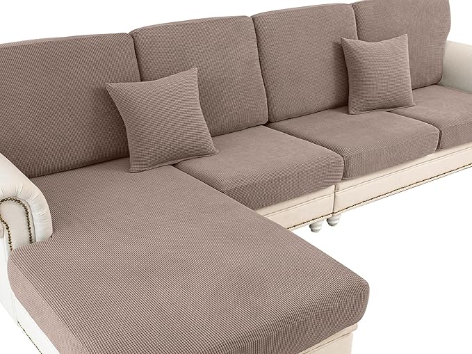 LA MEACK Couch Cushion Cover Seat Cushion Cover Stretch Armchair Cover Separate Sectional Sofa Slipcovers Furniture Protector(1 Piece for Seat or Sofa Backrest, Khaki)