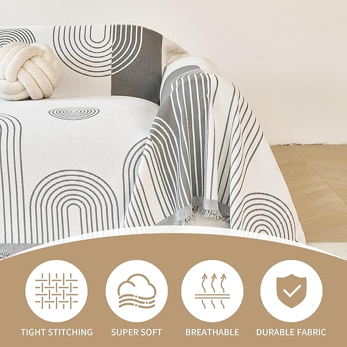 VANJOROY Boho Couch Cover Chenille for 2 Cushion Loveseat, Washable Grey Sofa Couch L-Shape Cover Protector Soft Sofa Slipcovers for Pets Dog with Tassel,71"x 102"