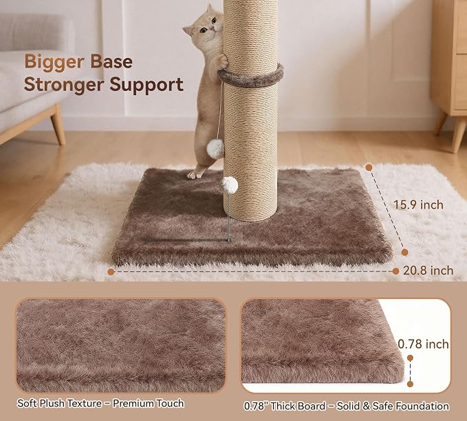 5-Inch Sisal Cat Scratching Post, 36" Tall Scratch Tower, Brown | 6.5" Top Perch, 20.8×15.9" Stable Base, Durable Scratcher, For Indoor Cats