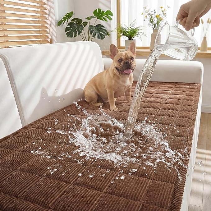Fixwal Waterproof Dog Couch Cover, Washable Non-Slip Pet Couch Covers for Sofa, Leak-Proof Sofa Protector for Dogs, Pet Friendly Corduroy Furniture Cover (Coffee Brown, 27.6" x 59.1")