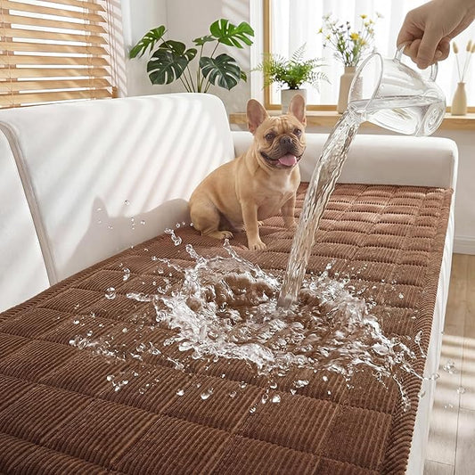 Fixwal Waterproof Dog Couch Cover, Washable Non-Slip Pet Couch Covers for Sofa, Leak-Proof Sofa Protector for Dogs, Pet Friendly Corduroy Furniture Cover (Coffee Brown, 27.6" x 59.1")