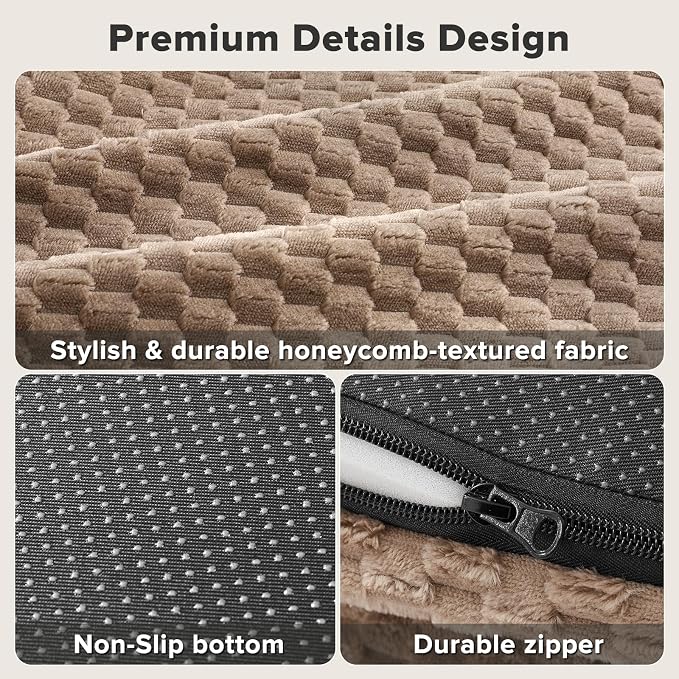 JOEJOY Orthopedic Dog Bed Medium Size Dogs, Waterproof Washable Oval Dog Beds with Removable Cover, Egg-Crate Memory Foam Pet Bed with Bolster Sides & Non-Skid Bottom, Brown, 28''x20''