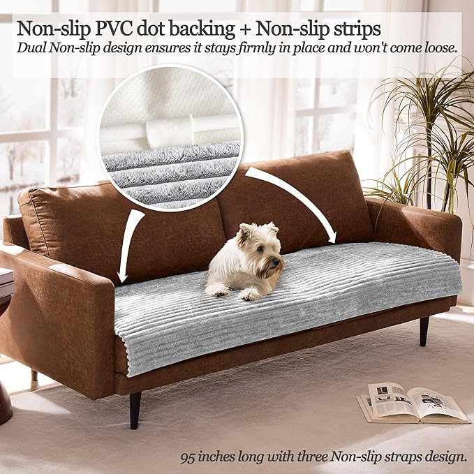 Dual Non-Slip Couch Cover for Dogs Waterproof, Fuzzy Soft Pet Couch Covers for Sofa 3 Cushion, Pet Friendly Soft Dog Bed Covers Sofa Cover Washable (Seagull Gray, 33" x 75" 1 Pack)