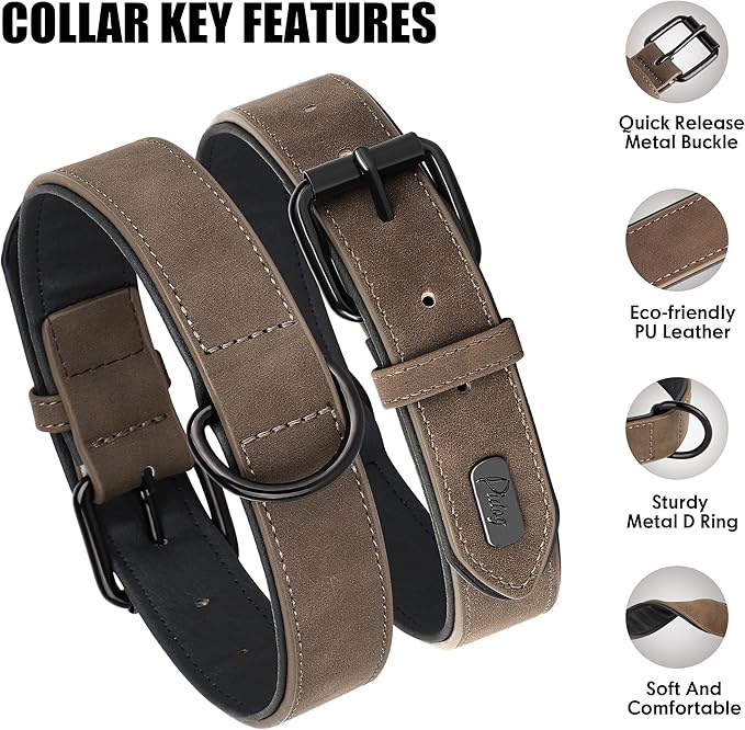 Didog Soft Padded PU Leather Dog Collar, Breathable and Adjustable Dog Collar for Large Dogs, Comfortable for Daily Walk, Brown, XL Fit Neck 18-22"(45-71 lbs)
