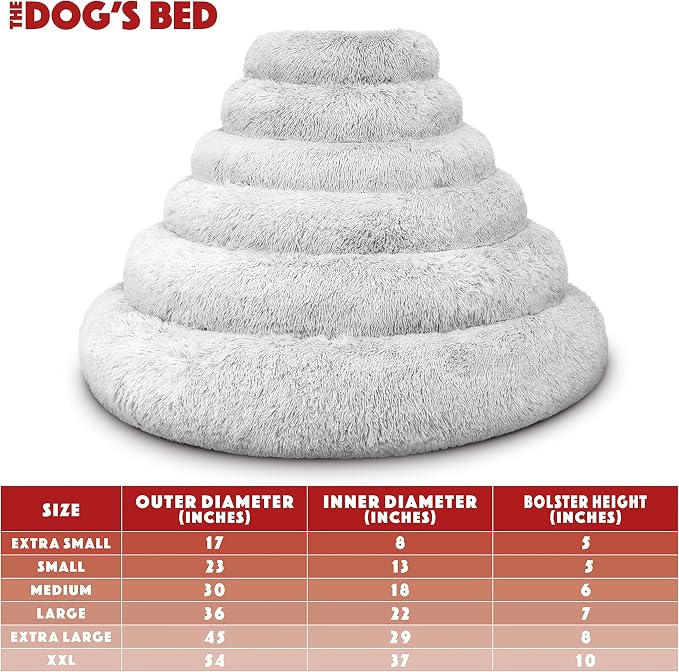 The Dog’s Bed Calming Donut Dog Bed, Plush Faux Fur Round Cuddler Nest – CertiPUR-Certified Foam, One-Piece Design, Raised Bolster – Large (36"), Ice White