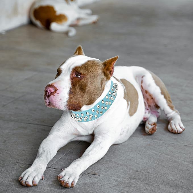 TEEMERRYCA Adjustable Microfiber Leather Spiked Studded Dog Collars with a Squeak Ball Gift for Small Medium Large Pets Like Cats/Pit Bull/Bulldog/Pugs/Husky, Blue, S 10.8-13.2 inches