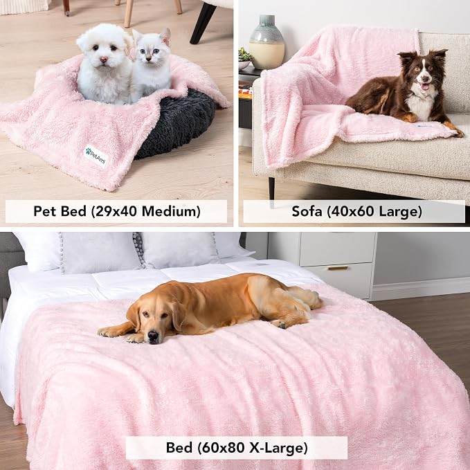 PETAMI Fluffy Fleece CAT and Dog Throw Blanket, Pink, X-Large