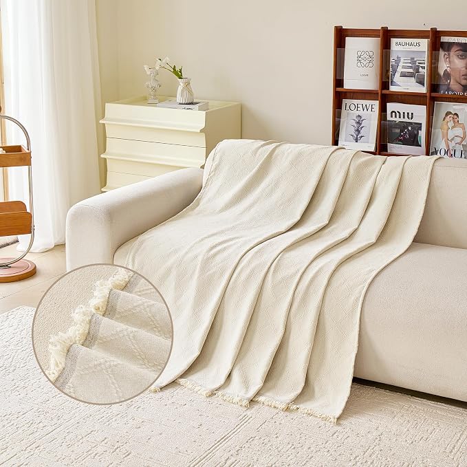 VANJOROY Beige Couch Sofa Cover for 3 Cushion Sectional Sofa L-Shape -Washable Chenille Couch Cover for Dogs Pets, Couch Cover Protector Soft Sofa Slipcovers with Tassel,71"x 134"