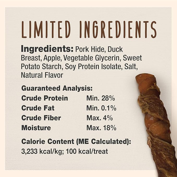 Cadet Gourmet Triple Chews Long-Lasting Pork Hide Sticks with Apple and Duck, Healthy Dog Treats for Small & Large Dogs, 6 Count