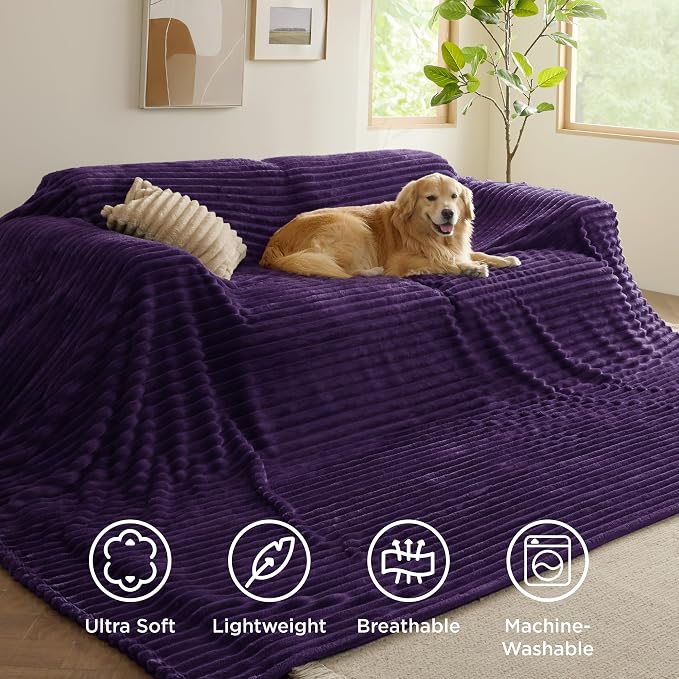 Bedsure GentleSoft Large Fleece Blanket for Bed - Cozy Soft Throw Blankets for Women, Cute Large Throws for Girls, Purple, 120x120 Inches