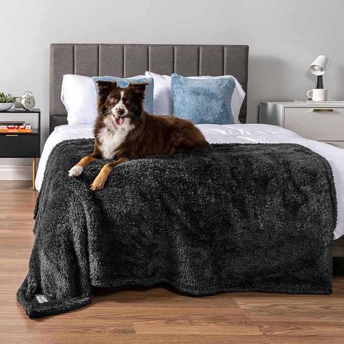 PetAmi Dog Blanket for Large Medium Dogs Black, Fluffy Soft Puppy Blanket, Sherpa Fleece Cat Blanket for Kitten Doggie, Calming Pet Blanket Throw for Bed Washable Sofa Couch Cover, Large 40x60
