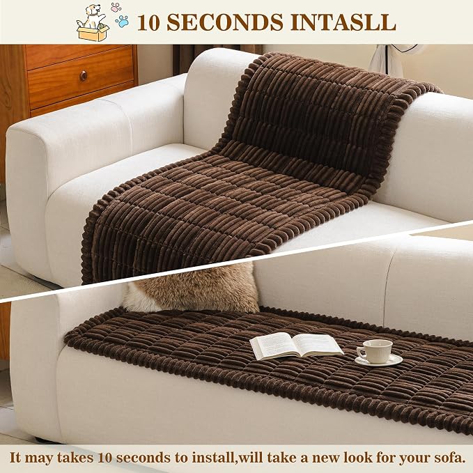 MYSKY HOME Couch Covers for 3 Cushion Sofa Pet Friendly, Couch Cover for Dogs, Sofa Covers for Pets Washable, Soft Non-Slip Sofa Slipcovers Furniture Protector Covers, Chococlate, 27.6" x 70.9"