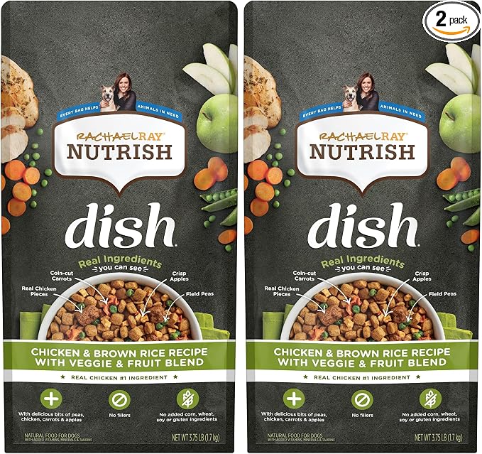 Nutrish Dish Premium Natural Dry Dog Food, Chicken & Brown Rice Recipe with Veggies & Fruit (Rachael Ray), 3.75 Pound Bag (Pack of 2)