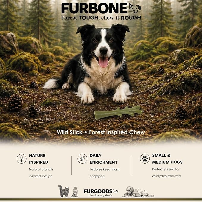 FURBONE Wild Stick Dog Chew Toy for Aggressive Chewers, Nylon Dog Bone Alternative for Small & Medium Dogs, Lamb Flavor Infused Chew Toy