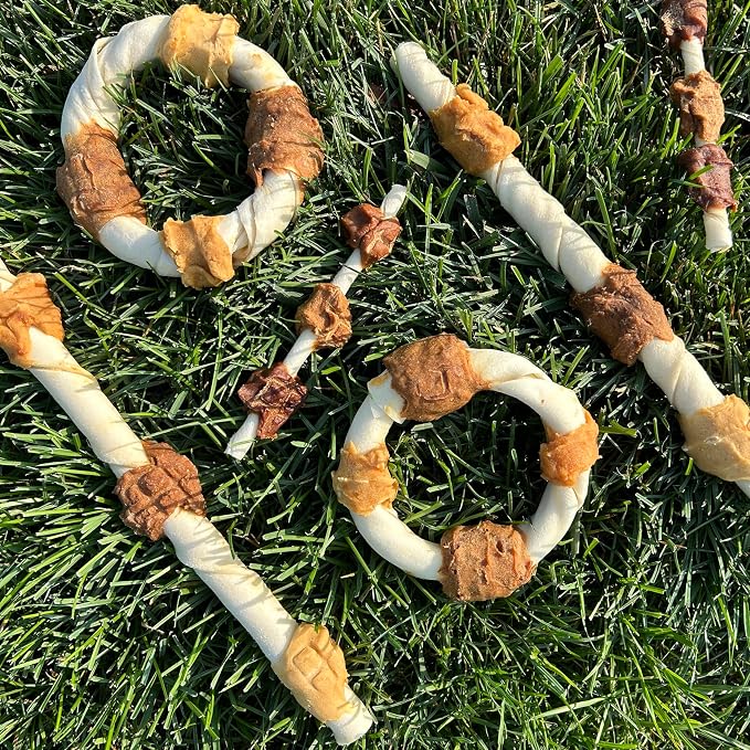 Cadet Gourmet Shish Kabob Dog Chews for Large Dogs, Rawhide Treats with Chicken and Sweet Potato, Healthy & Natural Beef Hide, 10-Inch Sticks, 8 Count
