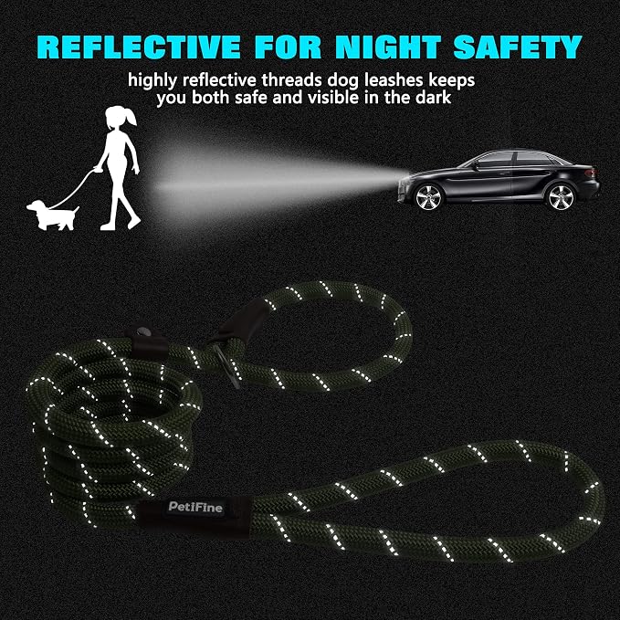 PetiFine Slip Lead Dog Leash - 6FT x 1/2" Reflective Durable Training Rope, Heavy Duty Adjustable Nylon for Small Medium Large Dogs (Green)