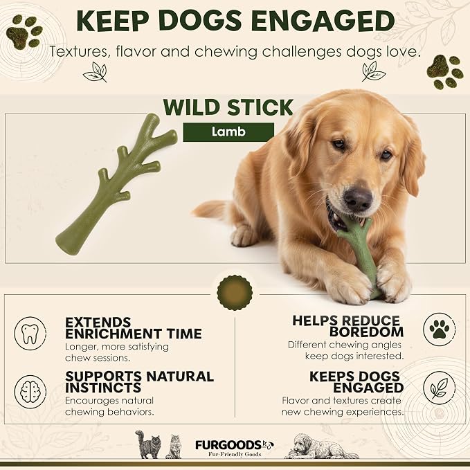 FURBONE Wild Stick Dog Chew Toy for Aggressive Chewers, Nylon Dog Bone Alternative for Small & Medium Dogs, Lamb Flavor Infused Chew Toy