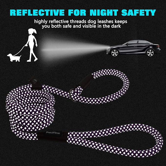 PetiFine Slip Lead Dog Leash,6FT x 1/2" Reflective Durable Dog Training Lead, Heavy Duty Adjustable Nylon Dog Rope Slip Leash for Small Medium Large Dogs (Purple)