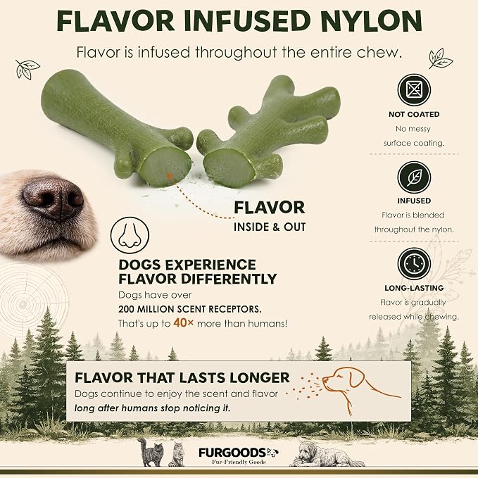 FURBONE 4-Pack Dog Chew Toys for Aggressive Chewers, Nylon Bones for Small & Medium Dogs, Flavor Infused Chews, Dog Enrichment Toys with 4 Shapes & Flavors, Forest Theme