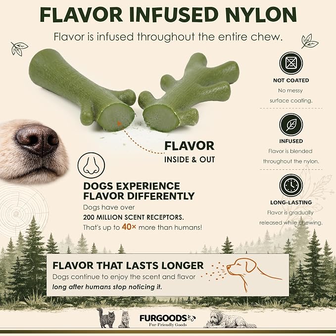 FURBONE Wild Stick Dog Chew Toy for Aggressive Chewers, Nylon Dog Bone Alternative for Small & Medium Dogs, Lamb Flavor Infused Chew Toy