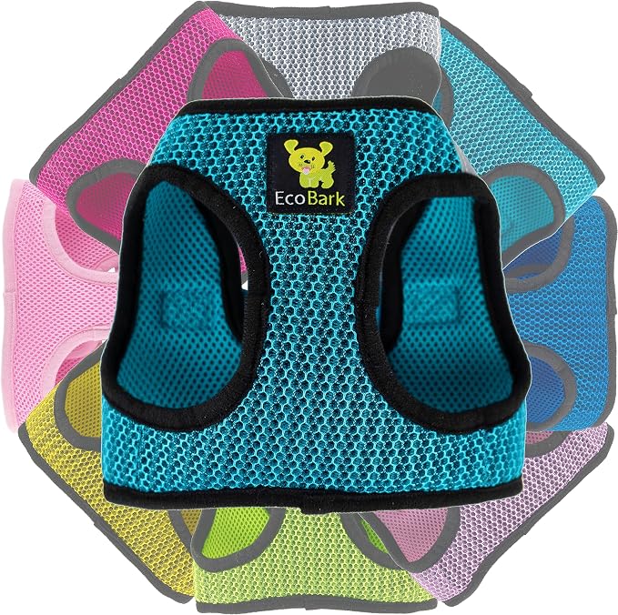 EcoBark Small Dog Harness - Luxury Soft Step in Dog Harnesses for Puppy in Aqua Blue - Secure Halter Vest - Reflective & Adjustble Body Halter Wrap
