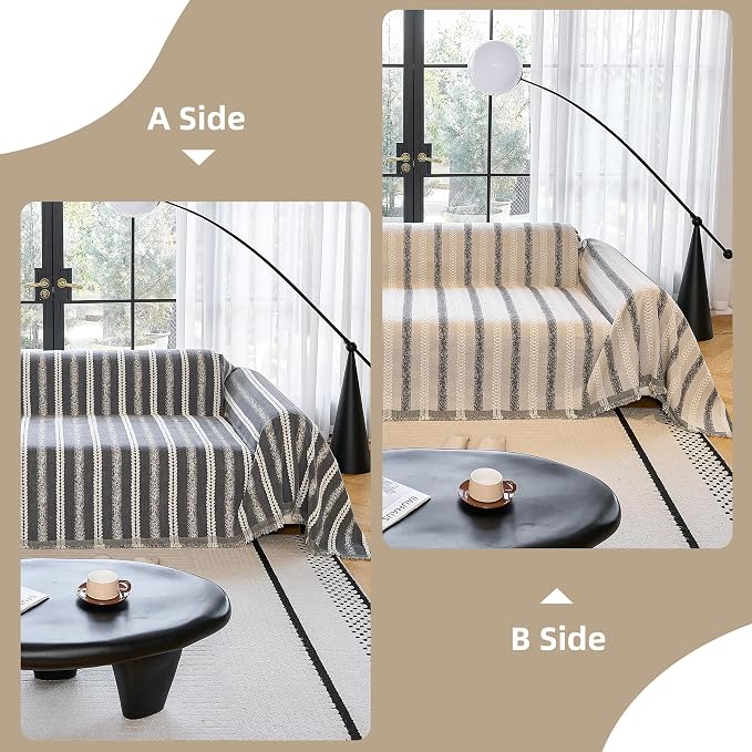 Couch Cover for Dogs Washable Sofa Cover, Sectional Couch Covers, Sofa Covers for 2 Cushion Couch, Non Slip Stripe Sofa Slipcovers Furniture Protector (Dark Gray, 75 * 134)