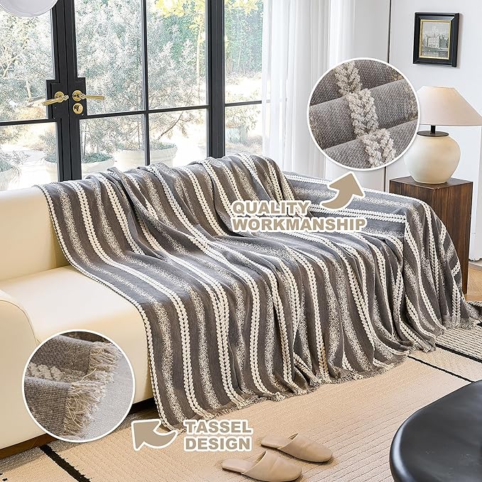 Couch Cover for Dogs Washable Sofa Cover, Sectional Couch Covers, Sofa Covers for 2 Cushion Couch, Non Slip Stripe Sofa Slipcovers Furniture Protector (Dark Gray, 75 * 118)
