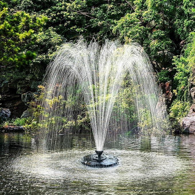 Biling Floating Pond Fountain with 660GPH Pond Pump, Color-Changing LED Lights, 27 FT Power Cord, 3 Spray Patterns – Outdoor Pond Fountain, Black