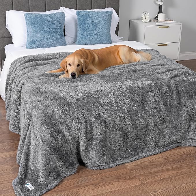 PETAMI Fluffy Fleece CAT and Dog Throw Blanket, Gray, X-Large