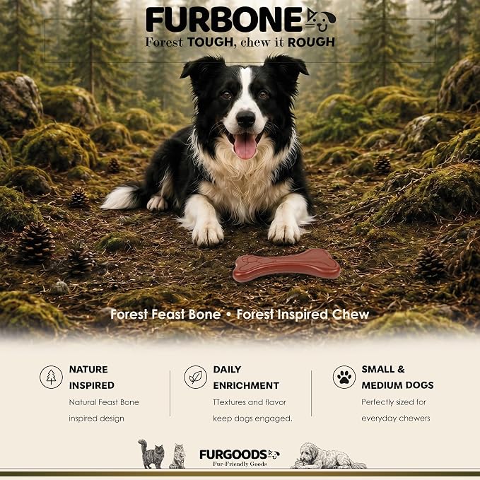FURBONE Dog Bone Chew Toy for Aggressive Chewers, Beef Flavor Infused Nylon Chew Bone for Small & Medium Dogs, Long Lasting Enrichment Toy