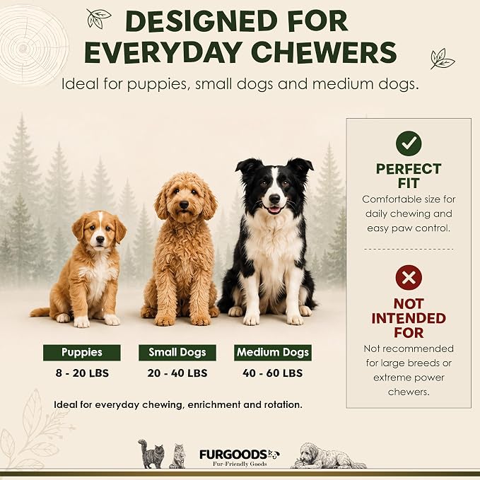 FURBONE 4-Pack Dog Chew Toys for Aggressive Chewers, Nylon Bones for Small & Medium Dogs, Flavor Infused Chews, Dog Enrichment Toys with 4 Shapes & Flavors, Forest Theme