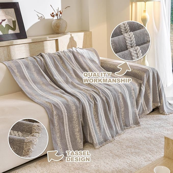 Couch Cover for Dogs Washable Sofa Cover, Sectional Couch Covers, Sofa Covers for 2 Cushion Couch, Non Slip Stripe Sofa Slipcovers Furniture Protector (Light Gray, 71 * 150)